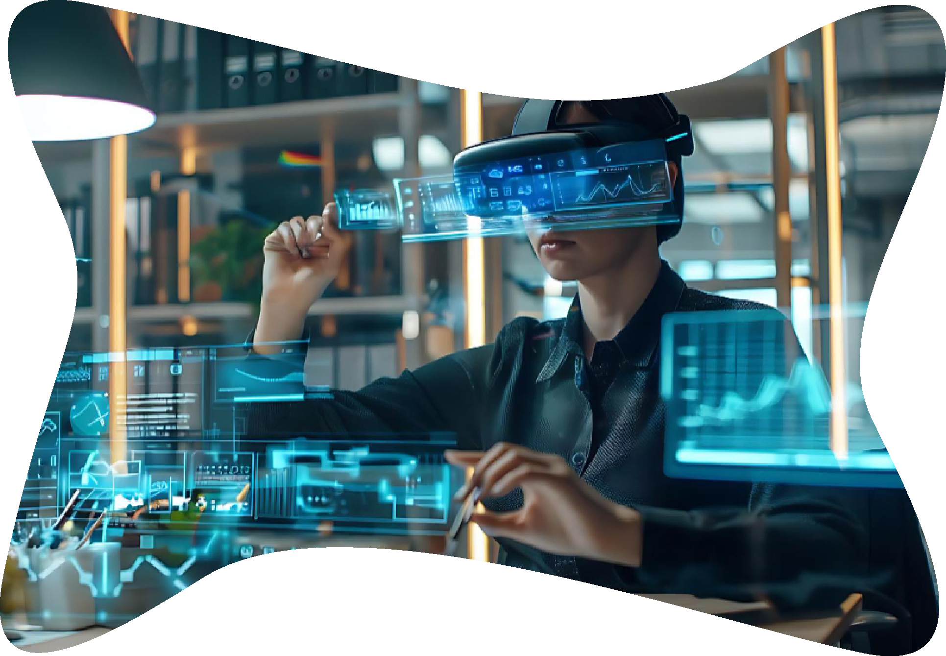 futuristic picture with a man governing some data