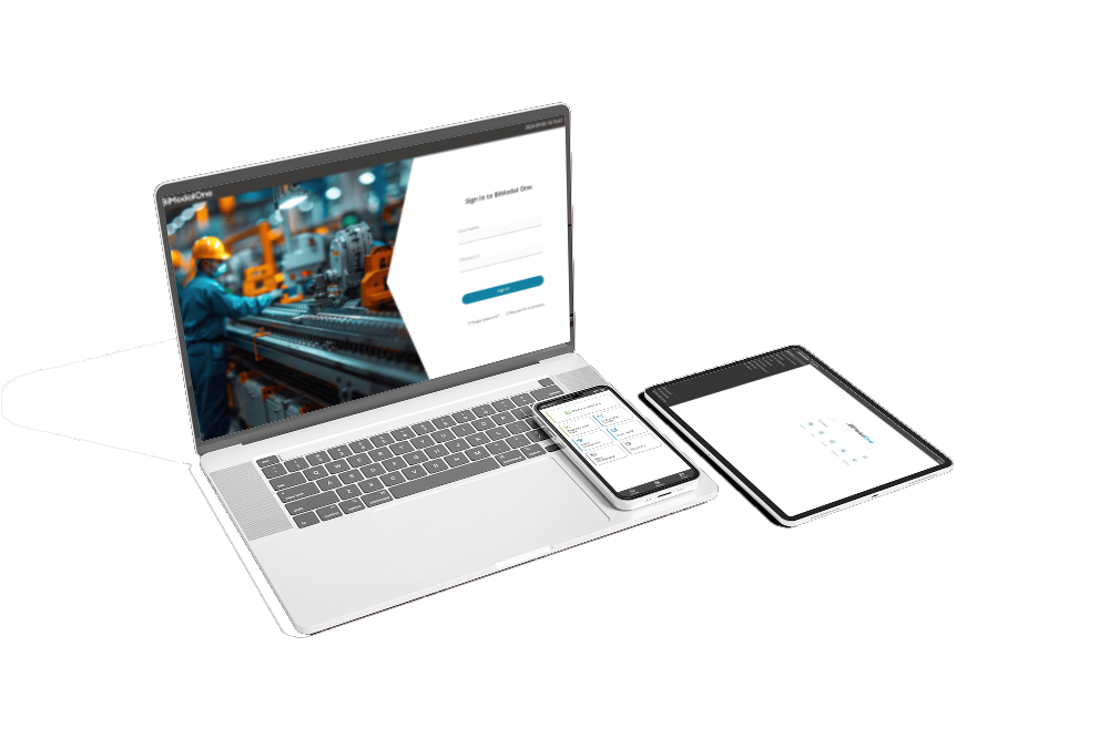 Mockup: Bimodal One login window displayed on different digital devices 